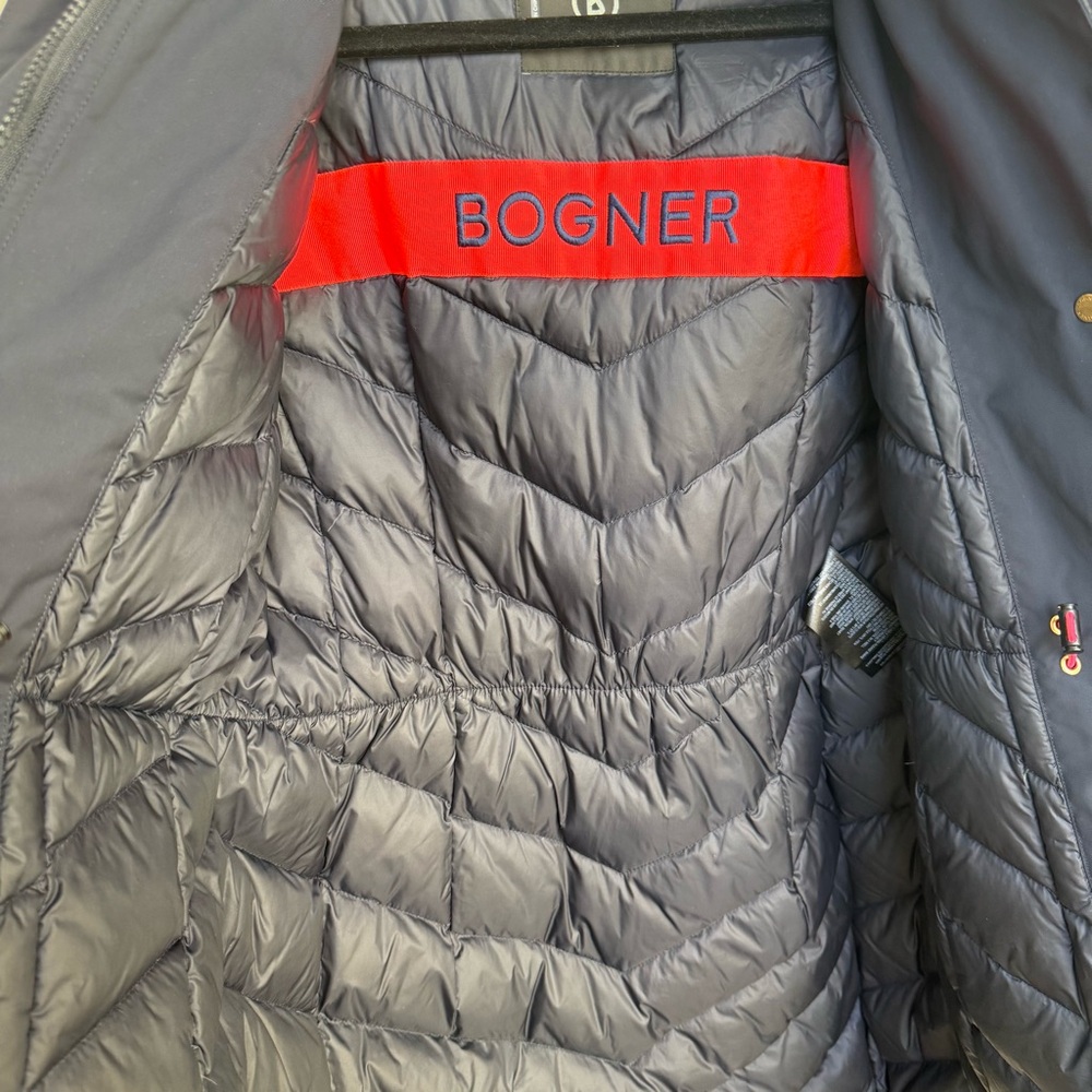 Bogner Navy Blue Hooded Parka EU 36 US 6 Gold Hardware Knee-Length - Picture 4 of 10